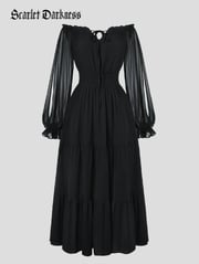 Renaissance Chiffon Sleeve Elastic Waist Pocket Dress