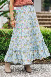 Start The Day Blue Floral Maxi Skirt