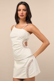 Mahsa Cream Crochet Embroidered High-Rise Mini Skirt