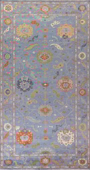 All-Over Purple Floral Oushak Indian Large Rug 8x16