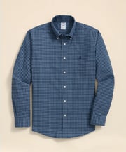 Stretch Cotton Non-Iron Oxford Polo Button Down Collar, Gingham Shirt
