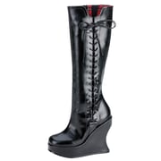 Custom Made Black Round Toe Side Lace Up Trendy Wedge Boots