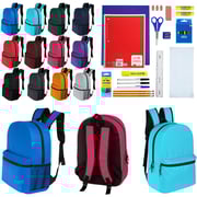 12 Wholesale 17" Classic Backpacks in 12 Assorted Colors & 12 Bulk School Supply Kits of Your Choice