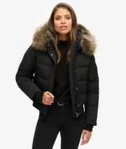womens Everest Hooded Bomber Jacket in Black | Superdry UK