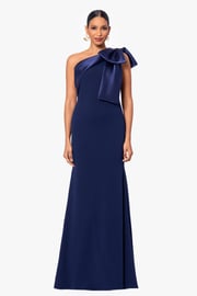 "Carmela" Long Scuba Crepe Dress with Satin Bow