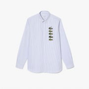 Unisex Lacoste Croc Badge Striped Shirt in Blue