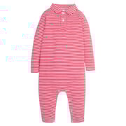Long Sleeve Polo Romper - Red Stripe
