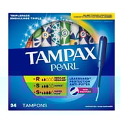 Tampax Pearl Tampons with LeakGuard Braid, Unscented, Regular/Super/Super Plus, 34 CT