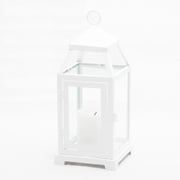 Richland White Contemporary Metal Lantern with Clear Glass - Small