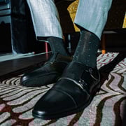 The Oxford Blacks - Black and Baby Blue Pin Dot Sock