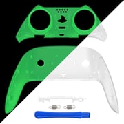 eXtremeRate Replacement Top Bottom Decorative Trim Shell Compatible with PS5 Edge Controller - Glow in Dark - Green