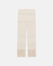 Miciel - Fringed Woven Seersucker Pants - Creme