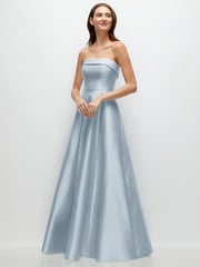 Strapless Bias Cuff Bodice Satin Gown with Pockets