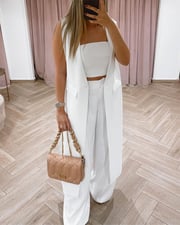 Bandeau Crop Top & Pants Set With Vest Coat