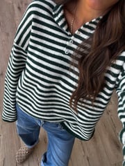 Henley Isla Stripe Sweater | Forest