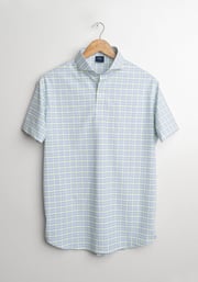 Wrinkle-Free Neon Green & Blue Tartan Performance Stretch Polo Shirt