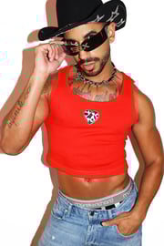 Cow Poke Rib Knit Extreme Crop Racerback Tank- Red
