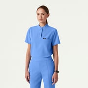 Savi Tuck-In Stand-Collar Scrub Top - Ceil Blue