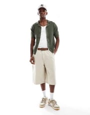 Bershka baggy denim worker shorts in ecru