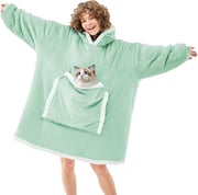 JOYWOO Green Wearable Blanket Hoodie,Oversized Cat Lovers Sweatshirt Blanket for Adult, Birthday Gifts for Women,Mom,Men,Cozy Sherpa Hooded Blanket with Giant Pocket Winter Gifts,Sage green Standard