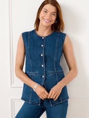 Tailored Seaming Long Denim Vest