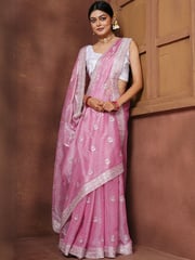 Anouk Women Pink Embellished Tissue Banarasi Saree
