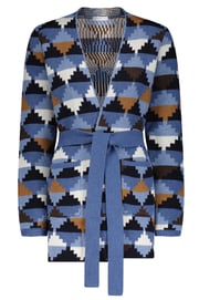 Cotton Cashmere Geo Blanket Belted Cardigan  FINAL SALE