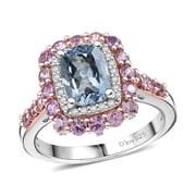 D'Joy Premium Mangoro Aquamarine and Multi Gemstone 2.90 ctw Seaside Blossom Ring in 18K Vermeil RG and Rhodium Over Sterling Silver (Size 5.0)