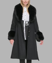 WOOL COAT WITH FAUX FUR COLLAR CUFFS