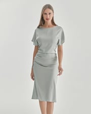 Silk Short Sleeve Pleated Dress
