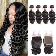 Brazilian Loose Wave Hair 4 Bundles with Closure Virgin Human Hair