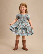 Girls Embroidered Hedgehog Puff Sleeve Top - Highland Hills - Gray