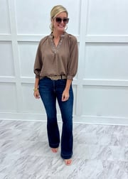 Wild At Heart Leopard Trim Top (Brown)