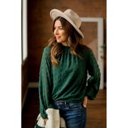 Textured Dot Cinched Neck Long Sleeve Blouse