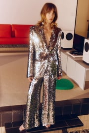 Nella Sequin Wide Leg Pant In Satellite Silver