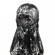 Black Silver Rose Print Silky Durag