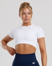 Power Seamless Short Sleeve Crop Top | White
