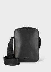 Black Straw-Grain Embossed Leather Large Flight Bag