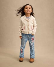 Girls Scalloped Button Denim Jumper - Campus Cuties - Blue