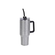 White Crystal Double Walled Water Bottle with Straw 40 oz