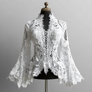 Ursime Lace Hollow Out Flare Sleeve Lace-Up Blouse