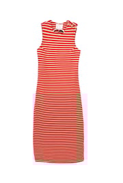 Jackie Dress Maxi - Taupe & Red Stripe Knit