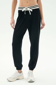 Andie Oversized Fleece Sweatpant W/ Stripe - Indigo