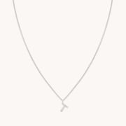 T Initial Pavé Pendant Necklace in Silver