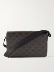 Triomphe Mini Leather-Trimmed Logo-Print Coated-Canvas Messenger Bag