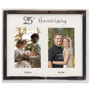 Lawrence Frames 4x6 Double Silver Beaded Metal 25th Anniversary Picture Frame, Then and Now