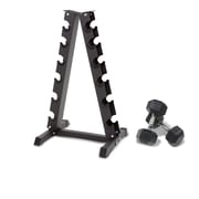 Muscle Motion 6 Pairs Rubber Hex Dumbbells (2.5kg To 15kg) With Rack