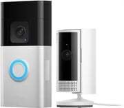 Ring - Essential Security Set with Battery Doorbell Plus and Indoor Cam - Satin Nickel and White