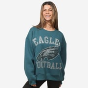 Philadelphia Eagles Womens Rhinestone Logo Oversized Crew Neck Sweatshirt
