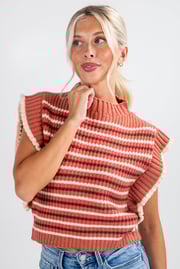 Natural Ease Rust Striped Sweater Top - DU DEAL